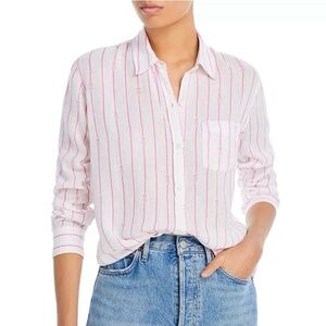 NEW RAILS Charli Pineapple  island embroidery button down in white pink Large L